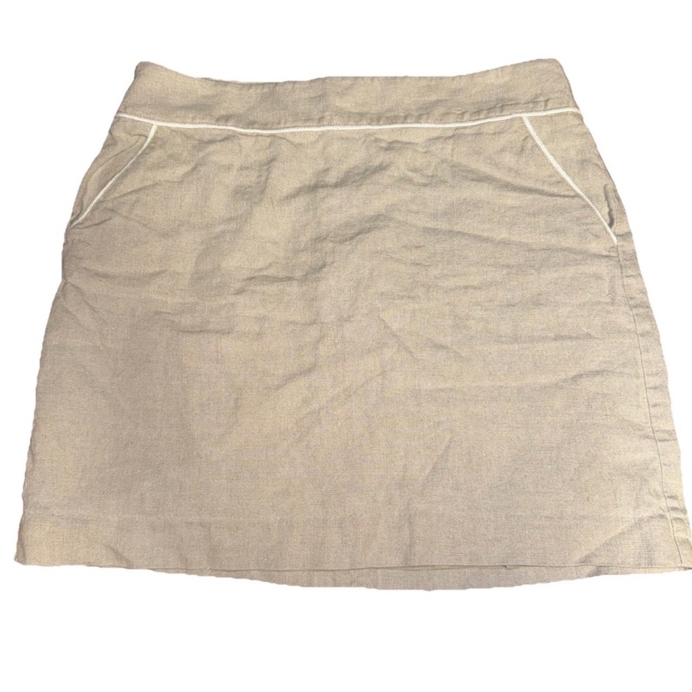 Ann Taylor Loft Mini Skirt Tan Linen White Trim Mini Skirt Sz 10 Preppy Normcore